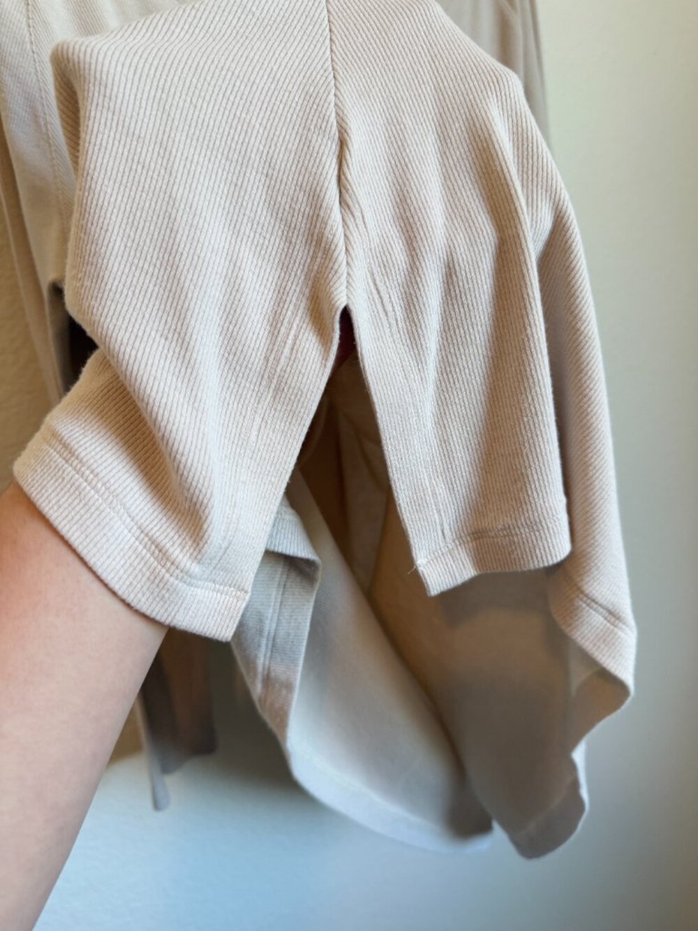 Soft Surroundings XL Asymmetrical Tunic Top Beige Pima Cotton Modal Ribbed Boho - Picture 4 of 9